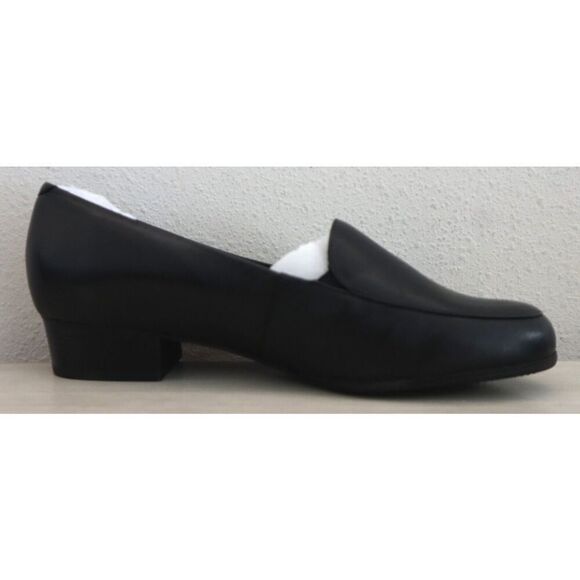 Trotters T1713-001 Women Sz 11W Black Leather Monarch Slip-On Heeled Loafer - Picture 7 of 12